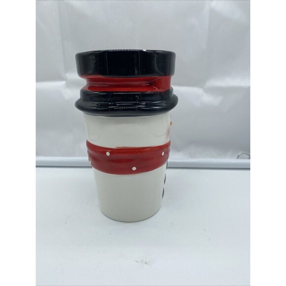 Snowman Mug Ivory Red Christmas Holiday Coffee Hot Chocolate Lid - Picture 4 of 7